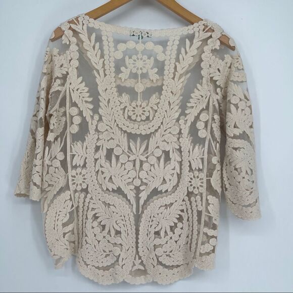 Me My Emblem Embroidered Cream Blouse Top - Picture 7 of 10